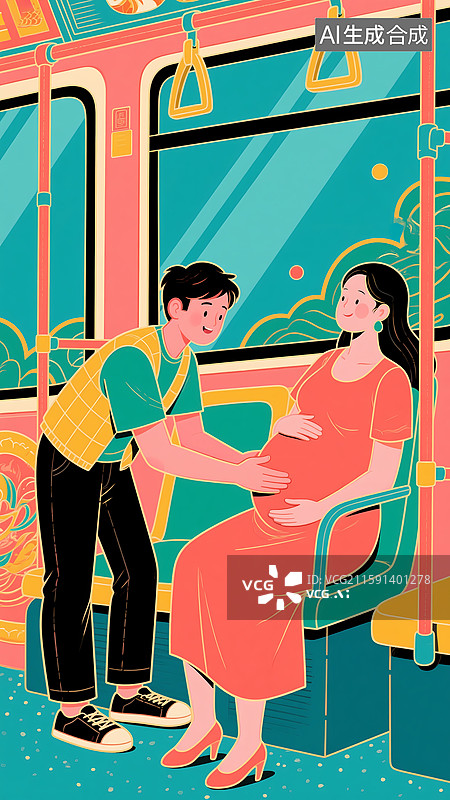 【AI数字艺术】地铁上男士给孕妇让座图片素材