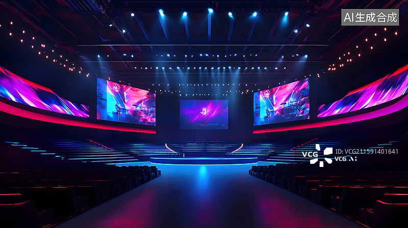 【AI数字艺术】现代舞台彩色LED屏幕动态灯光图片素材