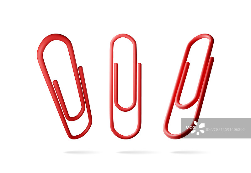 一组红色回形针的3D图像，背景为白色图片素材