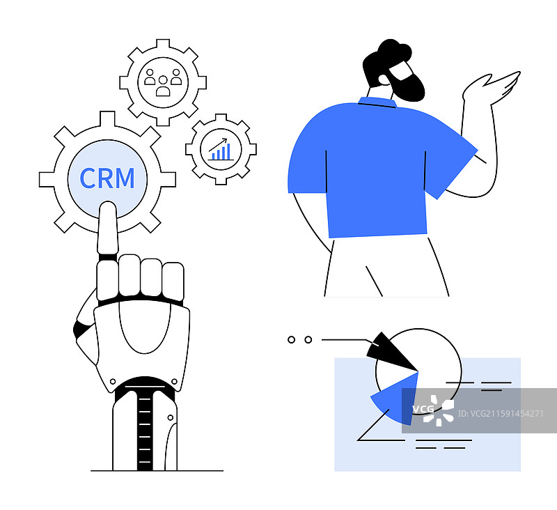 机械手激活带齿轮的客户关系管理选项图片素材