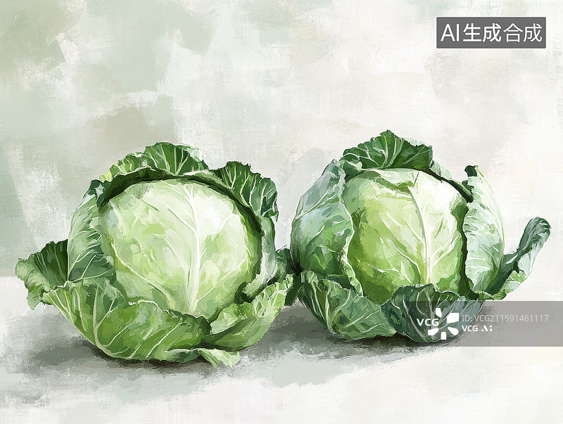 【AI数字艺术】两颗新鲜的卷心菜图片素材