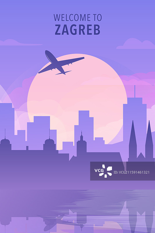 欢迎来到克罗地亚萨格勒布渐变城市海报图片素材