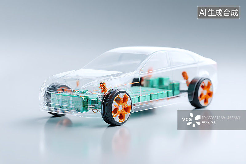 【AI数字艺术】新能源电动汽车固态电池概念科技风插画图片素材