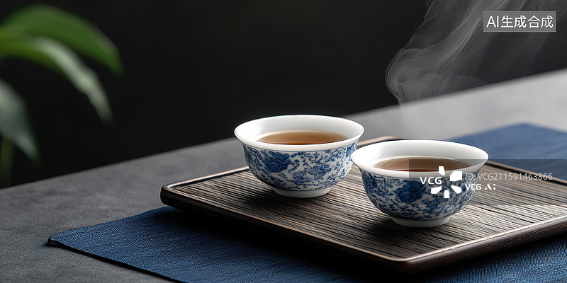 【AI数字艺术】中国传统茶文化和青花瓷茶具图片素材