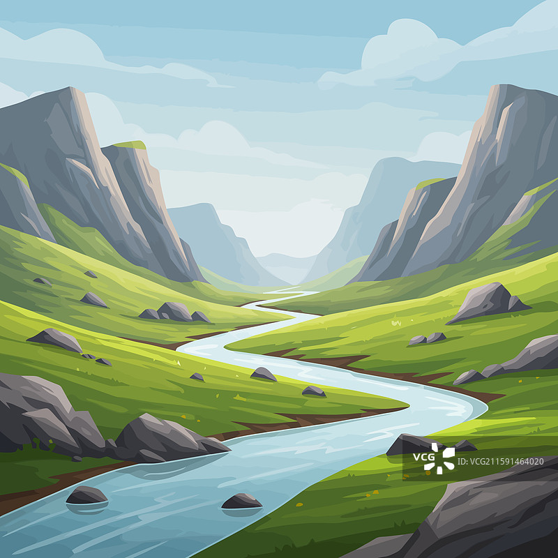 河流穿过山谷，蜿蜒流淌图片素材