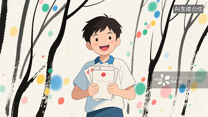 【AI数字艺术】男生拿着纸张插画图片素材
