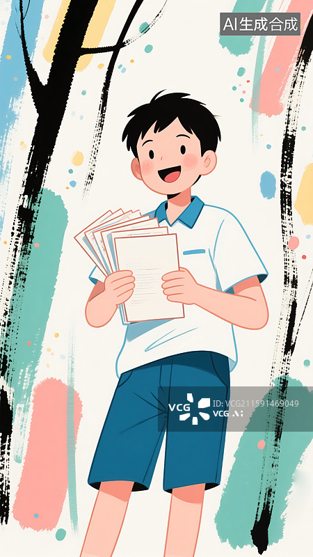 【AI数字艺术】男生拿着纸张插画图片素材