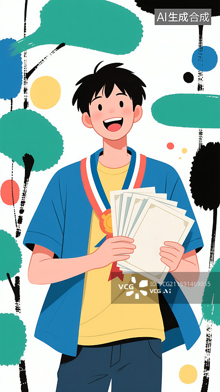 【AI数字艺术】男生拿着纸张插画图片素材