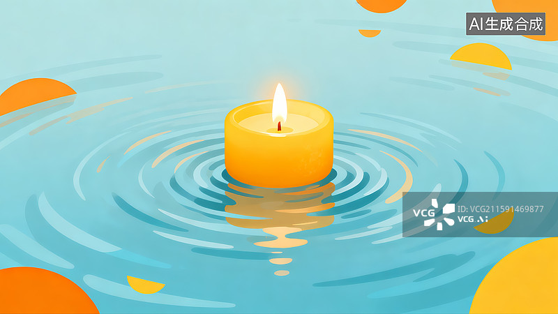 【AI数字艺术】水漾烛光：治愈系漂浮蜡烛插画图片素材
