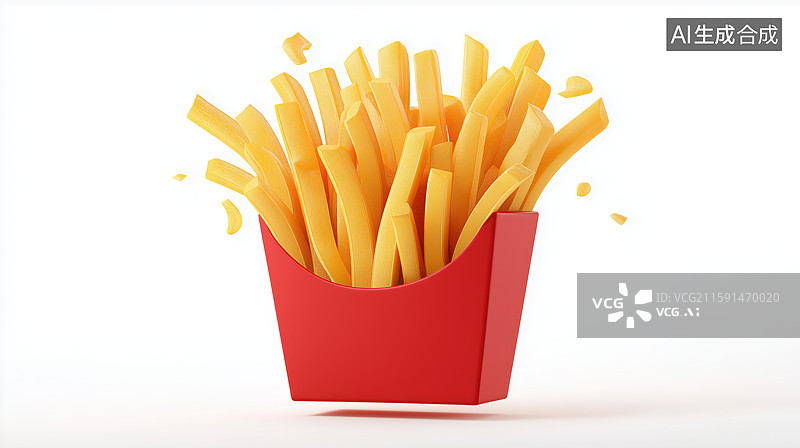 【AI数字艺术】红色纸盒中的金黄薯条图片素材