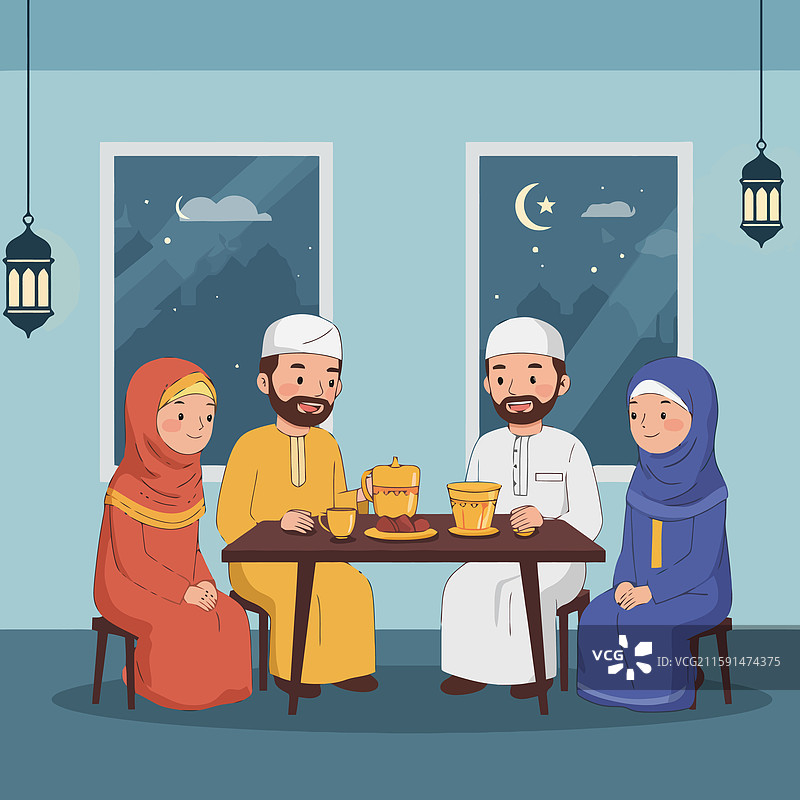 家庭聚会享受晚餐时光图片素材