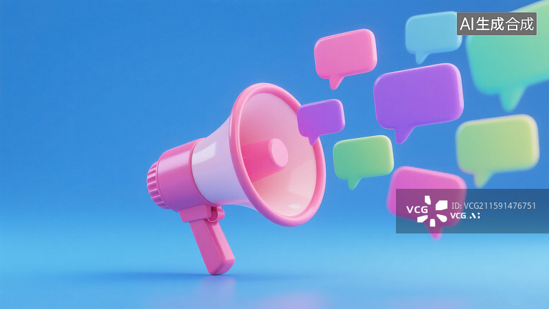 【AI数字艺术】3D三维喇叭扩音器发出消息语音气泡图片素材