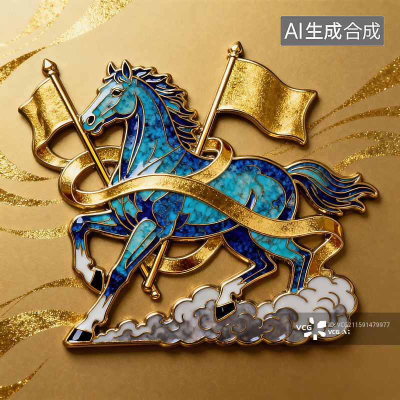 【AI数字艺术】马年主题景泰蓝珐琅彩风格-马到成功图片素材