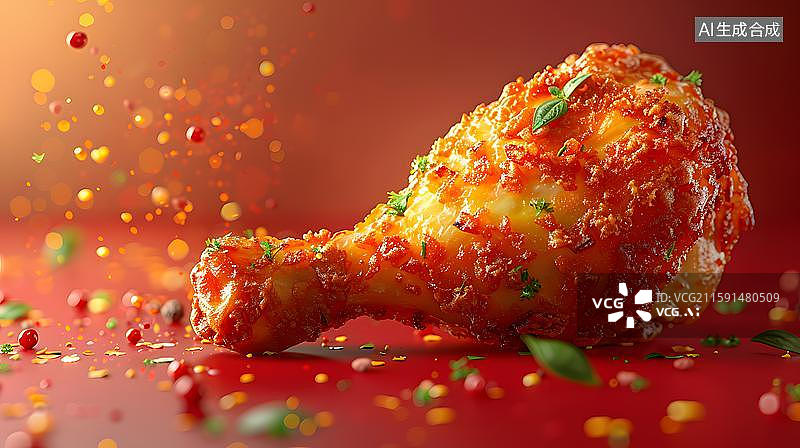 【AI数字艺术】香辣脆皮炸鸡腿特写  香辣炸鸡腿  美味的炸鸡腿  诱人香辣鸡腿 垂涎欲滴的美味鸡腿图片素材
