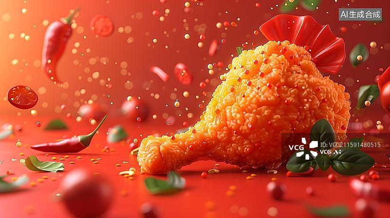 【AI数字艺术】香辣脆皮炸鸡腿特写  香辣炸鸡腿  美味的炸鸡腿  诱人香辣鸡腿 垂涎欲滴的美味鸡腿图片素材