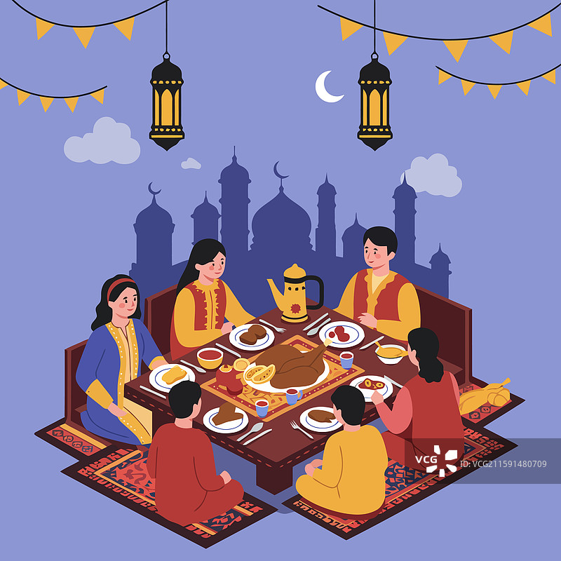 在斋月期间一起用餐的人们图片素材