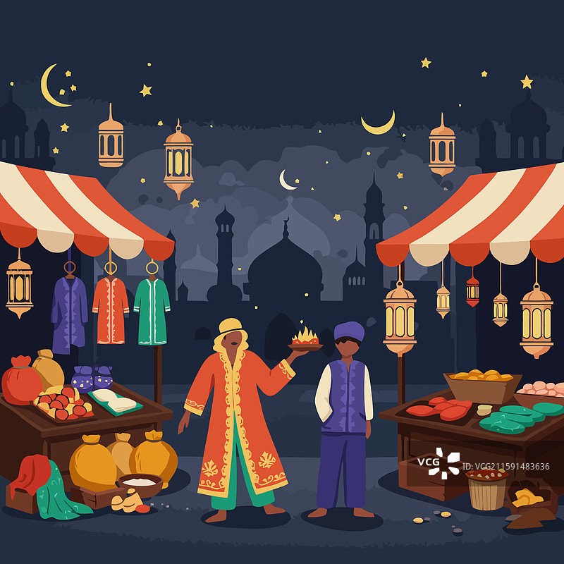 夜市场景，有人和灯笼图片素材