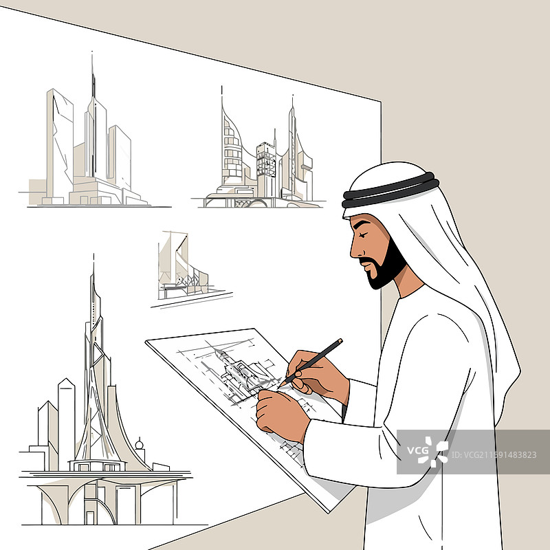 建筑师用铅笔绘制建筑设计图图片素材