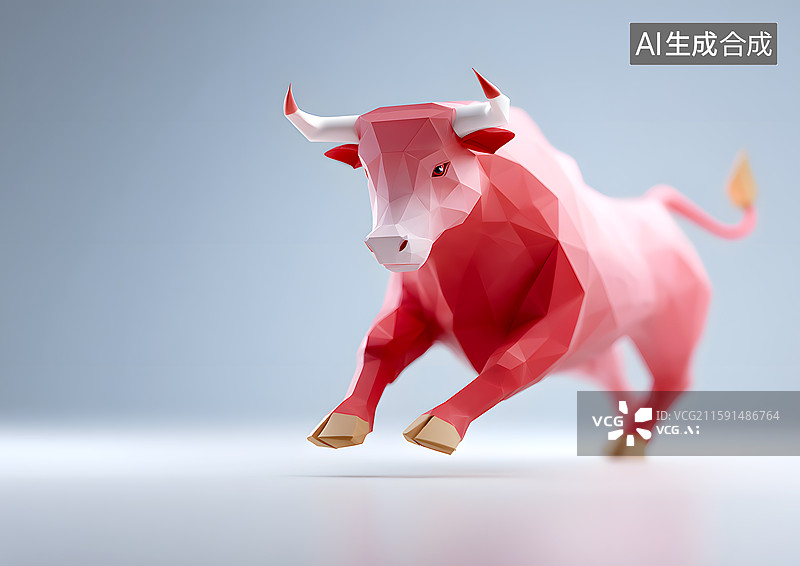 【AI数字艺术】一头红色的公牛正在奔跑图片素材