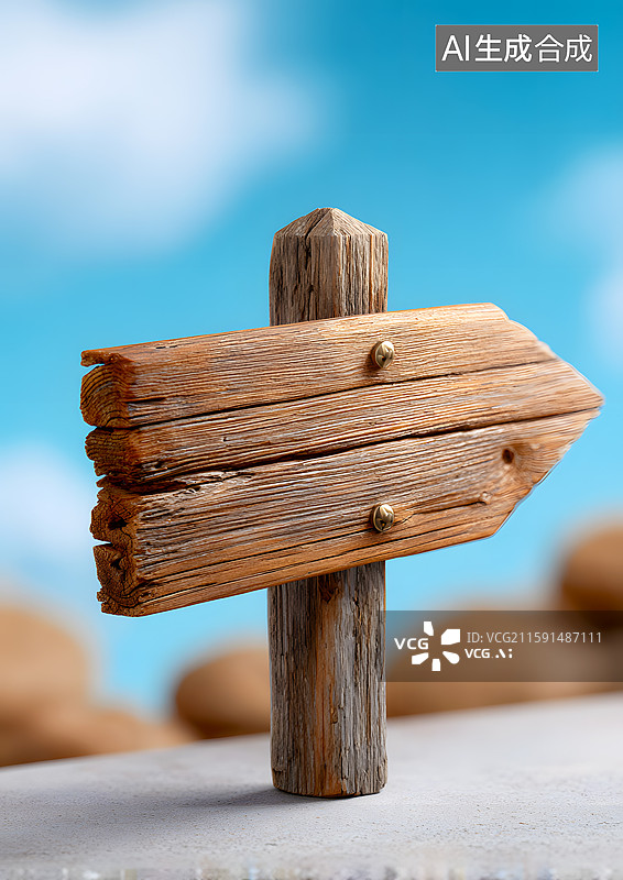 【AI数字艺术】一块木制指路牌图片素材