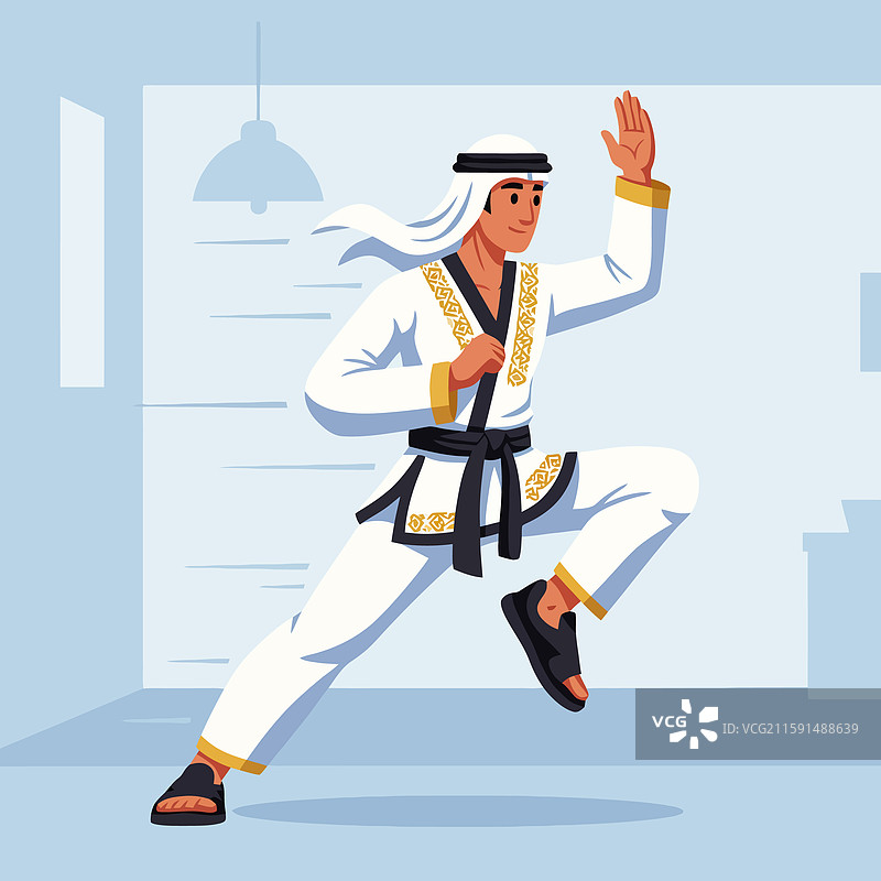 穿着传统服装的男子练习武术图片素材