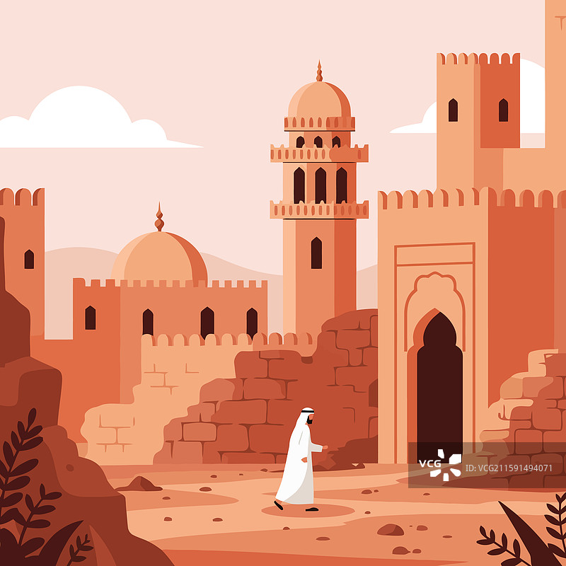 走在古老沙漠城市中图片素材