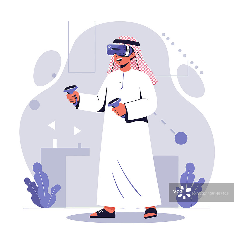 戴着虚拟现实头盔的男人正在握住某物图片素材