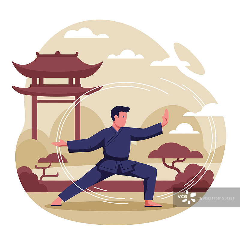 男子在宝塔旁练习武术姿势图片素材