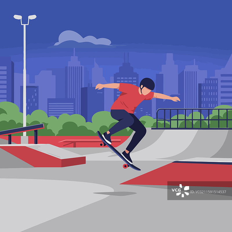 滑板运动员在滑板公园跳跃表演图片素材