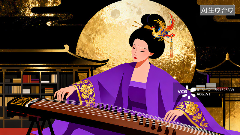 【AI数字艺术】唐朝杨贵妃黑金背景图片素材