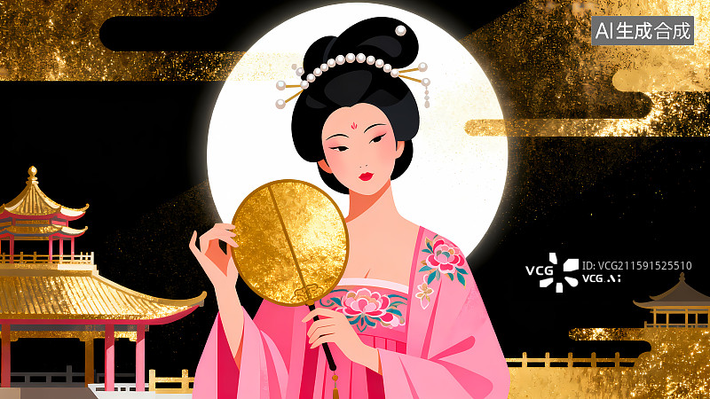 【AI数字艺术】唐朝杨贵妃黑金背景图片素材