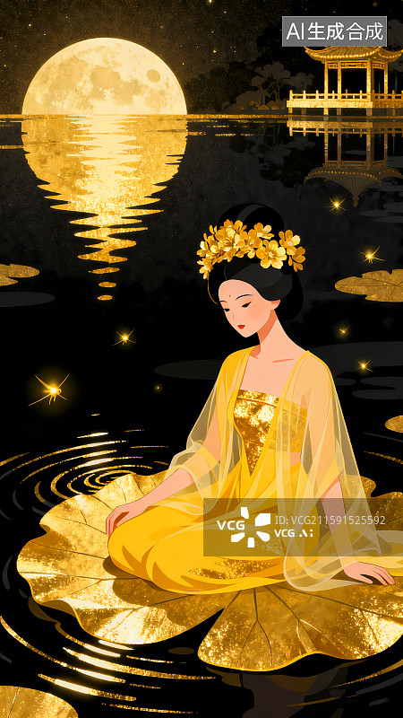 【AI数字艺术】唐朝杨贵妃黑金背景图片素材