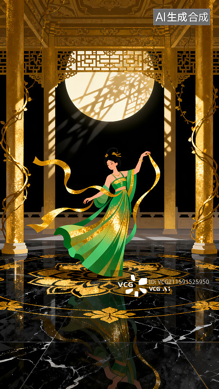 【AI数字艺术】唐朝杨贵妃黑金背景图片素材