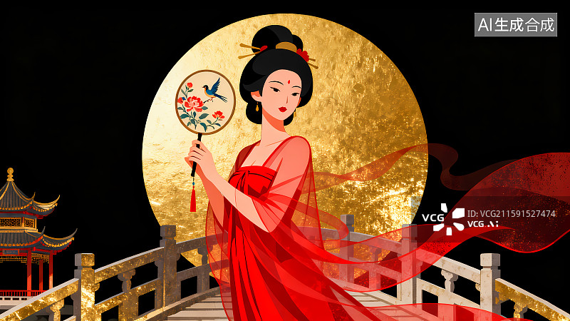 【AI数字艺术】唐朝杨贵妃黑金背景图片素材