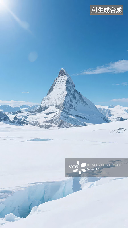 【AI数字艺术】雪山之巅，晴空万里图片素材