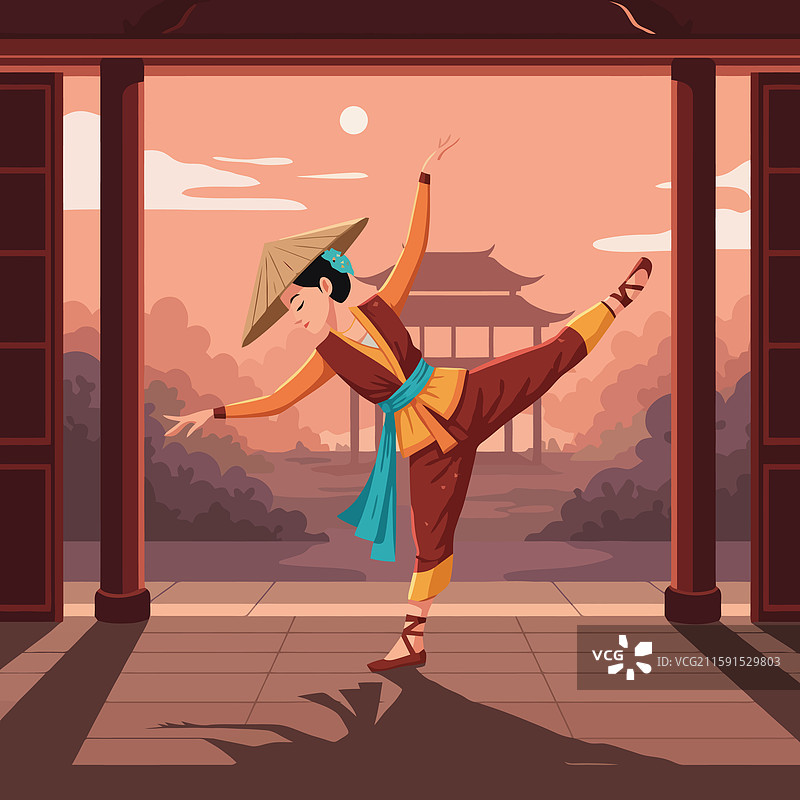 在亚洲风格的环境中跳舞的女性图片素材