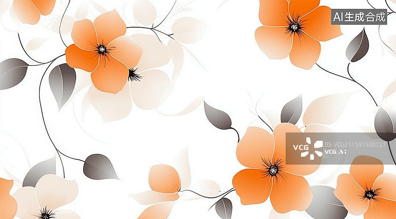 【AI数字艺术】橙色花卉图案背景图片素材
