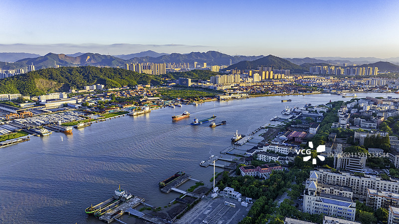 浙江宁波甬江入海口航拍图片素材