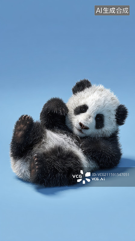 【AI数字艺术】熊猫幼崽侧躺休息图片素材