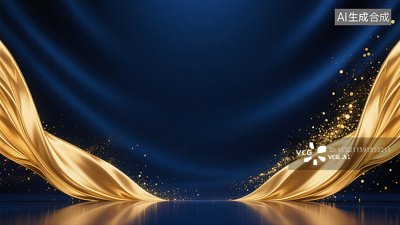【AI数字艺术】蓝金色发光抽象背景图片素材