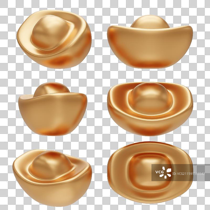 三维渲染金元宝图形免抠元素图片素材