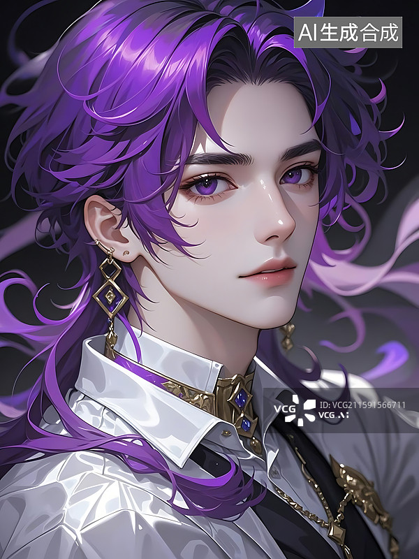 【AI数字艺术】紫色头发的少年图片素材
