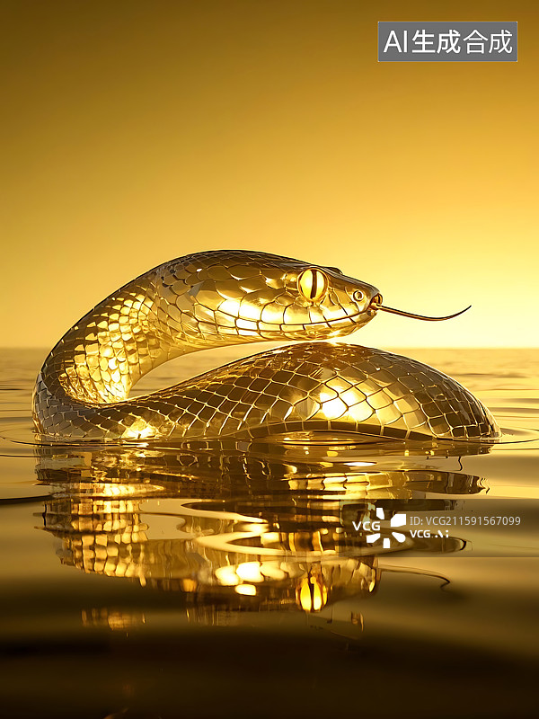 【AI数字艺术】黄金巨蟒水中戏耍图片素材