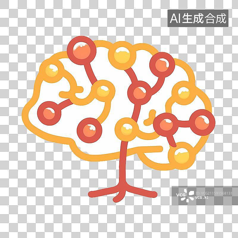 【AI数字艺术】黄色主题大脑决策树透明免扣元素图片素材