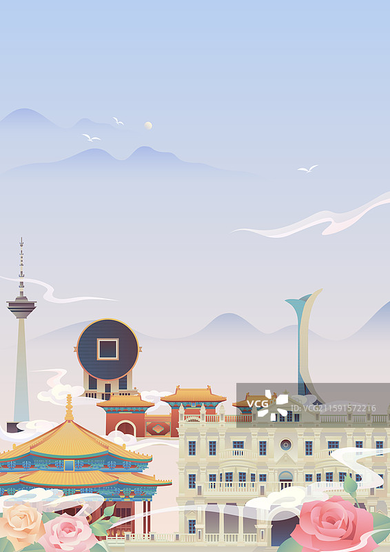 沈阳城市风光插画图片素材