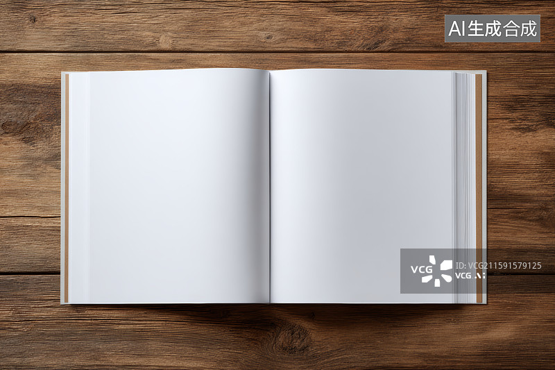 【AI数字艺术】木质背景上打开的空白书本图片素材