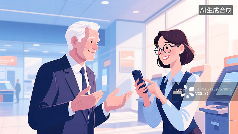 【AI数字艺术】AIGC：AIGC：服务人员在给老年人讲解对话图片素材