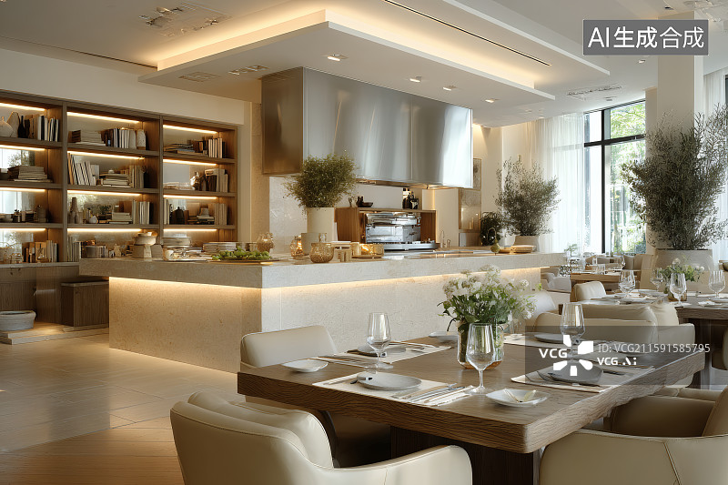 【AI数字艺术】高档餐厅，整洁的桌面上摆放的西式餐具图片素材