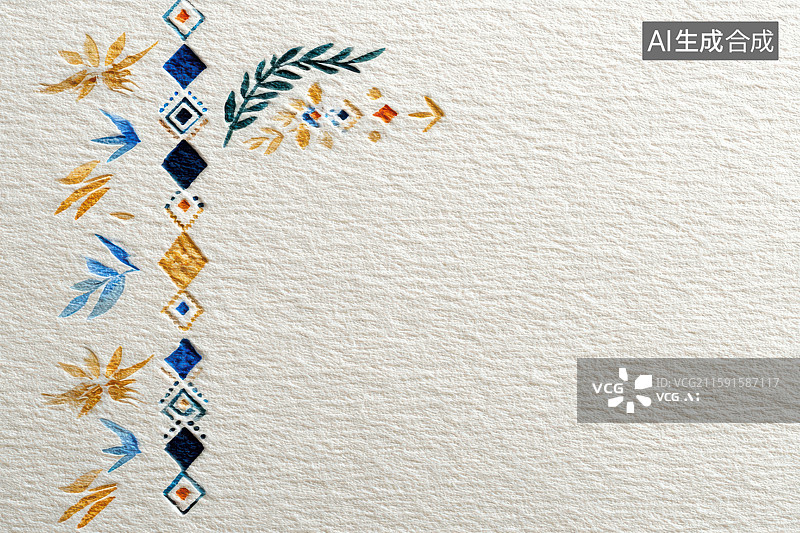 【AI数字艺术】刺绣图案流苏装饰蓝色线条图图片素材