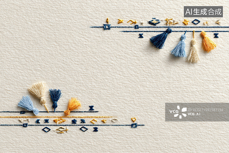 【AI数字艺术】刺绣图案流苏装饰蓝色线条图图片素材